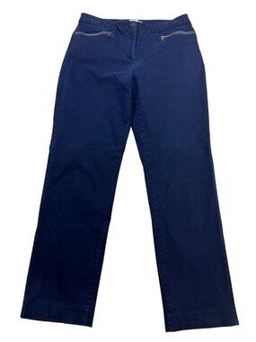 Talbots Womens Curvy Fit Zipped Pockets Slim Straight Casual Pants Size 8 Blue